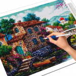 T&auml;isruudukujuline teemanttikandid maja 5D DIY teemantmaal, maastiku ristpistes mosaiik kodukaunistuse kingitus Full Round 20X30CM