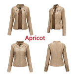 Naiste paks soe lukuga PU kapuutsiga mantel L&uuml;hike nahkjakk Biker-mantel Naiste nahktagi Naiste temperament p&uuml;stkrae PU-nahast M aprikoosi