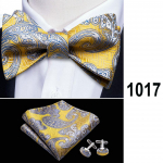 Barry.Wang meeste kikilips Hanky ​​mansetin&ouml;&ouml;bid Kollane siidist liblikas lips, pulmade komplekt LH-1017