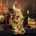 42 cm vaigust Phoenix kujuke kuldne v&auml;rviline imelinnu kuju skulptuur ornament kodukontori sisustus