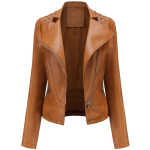 Naiste kunstnahast jope Moto Biker l&uuml;hike mantel PU Mootorrataste v&otilde;idus&otilde;itja revkrae Crop Blazer Punk Rock Stiilne neetidega &uuml;ler&otilde;ivad Mood Tops Riietus M kaamel