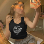 Multifilmi tr&uuml;kitud pitstriimiga valge k&auml;rbitud topp Fairy Grunge naiste suveriided Armsad Slim Fit soonikkoes manteltopid S must