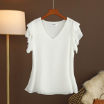 Suvine suures suuruses naiste vaba T&auml;ielik l&uuml;hikeste varrukatega V-kaelusega &scaron;ifoonpluus Naiste T-s&auml;rk 6XL valge