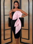 AOMEI Olkaimeton peokleit naistele Tube Top Must Roosa Bow Patchwork Bodycon K&otilde;rge v&ouml;&ouml;kohaga Slim Fit &Otilde;htuklubi S&uuml;ndmusteks Kesk s&auml;&auml;re hommikumantlid 1XL roosa