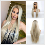 ALAN EATON Pikad s&uuml;nteetilised sirged ombre tuhk plaatinablond pitsist esiparukad naistele Cosplay Party suure tihedusega juustele kuumakindlad