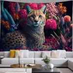 Loomade tiigri seinavaip Leopard lilledega Seinale riputatud liblikas Bohemia Esteetiline toakaunistus Tekk Kodu Magamistoa kaunistus 95x73cm