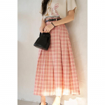 MISHOW Ruuduline Midi-seelik koos v&ouml;&ouml;ga naistele 2023. aasta suvine uus plisseeritud vintage A-line k&otilde;rge v&ouml;&ouml;kohaga vihmavarjuseelikud Office Lady MXC21B0010 S