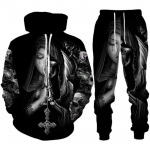 Isiksus gooti pealuu 3D prindiga kapuutsiga p&uuml;kste komplekt meeste/naiste naljakas Halloweeni t&auml;navar&otilde;ivaste riietus&uuml;likond hiphop 2-osaline spordidress XL