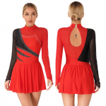 Naiste pikkade varrukatega iluuisutamiskleit v&otilde;istlustantsu kost&uuml;&uuml;m L&uuml;&uuml;riline moodsa tantsu kleit S punane