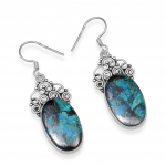 Naturaalsest t&uuml;rkiissinisest v&auml;&auml;riskivist 925 h&otilde;bedast k&auml;sitsi valmistatud ovaalse kujuga rippuvad k&otilde;rvar&otilde;ngad naistele ja t&uuml;drukutele sinine