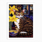 Vintage lillekimp, lootosliiliad kassiga juugendstiilis Klimti stiilis kunstitr&uuml;kk plakat l&otilde;uendmaal Sein Pilt Toa sisustus 21x30cm No Frame