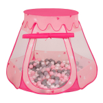 Selonise m&auml;ngutelk 105x90cm/100 palli lossimaja pop-up ballpit plastikpallid lastele, roosa:p&auml;rl-hall-transpa-puuderroosa 105x90cm/100 balls