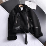 Talvine naiste paks soe seemisnahast lamba jope L&uuml;hike mootorratta pruunid mantlid Faux Shearling lambanahast nahkjakid v&auml;lisr&otilde;ivad L must