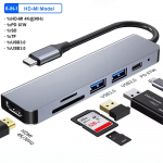6-&uuml;hes C-t&uuml;&uuml;pi dokkimisjaam 4K 30Hz HDMI jaotur USB C jaotur, T&uuml;&uuml;p C kuni HDMI USB 3.0 2.0 TF/SD PD kiirlaadimisjaotur S&uuml;learvuti tarvikud