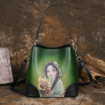 Johnature Retro k&auml;sitsi maalitud ehtsast nahast naiste kott Mitmek&uuml;lgne suure mahutavusega &auml;mbrikott &Otilde;lakotid roheline