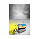 Nordic Gold Mountain Lake Boat Seinakunst Plakat L&otilde;uenditr&uuml;kk Maali Skandinaavia loodusmaastik Kaasaegne kodukaunistus 20x30CM NO FRAME punane