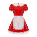 Naiste Wet Look nahast Prantsuse teenija Cosplay kost&uuml;&uuml;m, puhvis varrukatega peokleit 4XL