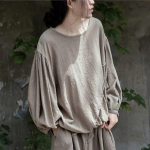 Johnature Naiste Vintage Lantern Sleeve T-s&auml;rgid T-s&auml;rgid O-kaelusega lahtised &uuml;hev&auml;rvilised puuvillased linased riided s&uuml;gisesed T-s&auml;rgid One Size khaki