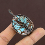 Natural Tree Of Life Tibetan Turquoise Stone Copper Wire Wrap Pendant 2.2 k5p17