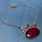 Natural Red Labradorite, Kunzite Gemstone 925 Sterling Silver Necklace 18 o7g84