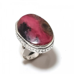 Natural Rhodonite Gemstone Handmade 925 Sterling Silver Gift Ring Size 8 l1h34