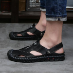 Meeste sandaalid mustad nahast Gladiator Sandaalid Suvised Rooma sandaalid Meestele Suures suuruses rannajalatsid EU:45 must
