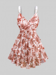 Rosegal Plus Size Ombre lilledega tr&uuml;kitud v&otilde;rgusilma kihiline ruched r&uuml;&uuml;sidega Crossover Square Pandlaga varrukateta paaki L s&uuml;gav/punane