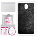 apgo Protective Skin Sticker for the back compatible with Samsung Galaxy Note 3, Wrap Film, Foil, Vinyl - Pattern Black Leather