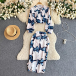 Spring Print Office'i t&ouml;&ouml; kaheosaline komplekt naiste pikkade varrukatega s&auml;rgi topi ja &otilde;hukese Bodycon pliiatsiga midiseeliku jaoks S