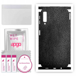apgo Protective Skin Sticker for the back+sides compatible with Samsung Galaxy A7 (2018), Full Wrap Film, Foil, Vinyl - Pattern Black Leather