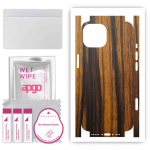 apgo Protective Skin Sticker for the back+sides compatible with Apple iPhone 15, Full Wrap Film, Foil, Vinyl - Pattern Tigerwood