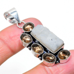 Natural Rainbow Moonstone, Topaz Gemstone 925 Sterling Silver Pendant 2.13 c3u36