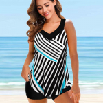 Naiste ujumisriided Tankini 2-osaline ujumistrikoo, v&auml;rvilise lindiga prinditud supluskost&uuml;&uuml;mid S valge