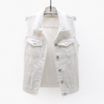 Naised Plus Size Hole Denim Vest Varrukateta Vest &Otilde;pilastele vabaaja Topid Teksad Jakid S valge