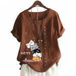 Naiste vabaaja l&uuml;hikeste varrukatega 11 moekas v&auml;rvitoonis lilletr&uuml;kk S kohv