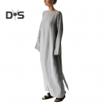 Naiste maksikleit Bateau kaelusega pikkade varrukatega avara v&ouml;&ouml;kohaga pitsiga pikk kleit &uuml;hev&auml;rviline, vaba istuvusega &otilde;huke vabaajakleit 2XL kohv