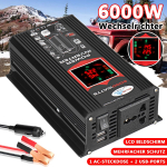 6000 W p&auml;ikeseenergia inverter DC 12 V kuni 220 V / 110 V vahelduvvoolu p&auml;ikesemuundur 2,4 A kahe USB-pordi ja intelligentse LCD-ekraaniga p&auml;ikesepaneeli kontrolleriga 12V to 220V must