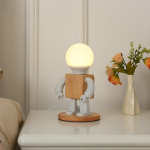 Loov Robot Lauavalgusti P&otilde;hjamaade Moodne Valge Puit Laualamp LED Laste Beebi T&uuml;druk Poiss Laste Magamistuba Voodi&auml;&auml;rne Mini &Ouml;&ouml;valgustid Warm White
