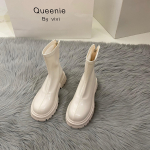 Naiste moekinnitusega pahkluu talla platvormiga pahkluu papud Chelsea Slip on Chunky Block Heel PU nahast v&otilde;itlussaapad naistele vabaaja t&otilde;mblukuga k&otilde;rged kingad 40