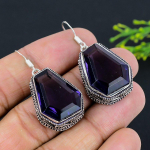 Amethyst Gemstone Handmade 925 Sterling Silver Jewelry Earring 1.77 t7j04