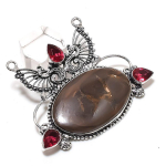 Natural Mud Crack Fossil, Garnet 925 Sterling Silver Jewelry Pendant 2.01 s0q91