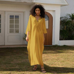 EDOLYNSA Kollane naiste kaftanist pikk kleit, hommikumantel, varrukad, varrukad, rannakleit, vaba kaftaan Q1306 One Size kollane