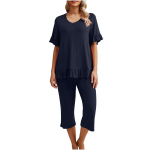 Naiste pidžaamakomplekt l&uuml;hikeste varrukatega s&auml;rgi magamisriided Naiste kolmveerandp&uuml;ksid taskutega L