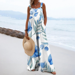 Naiste moodne taskutega varrukateta ja lillemustriga kombinesoon L