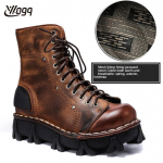 Moodsad meeste ehtsast nahast talve-westerni kauboisaapad s&auml;&auml;re keskosaga Skull Goth Punk platvormiga mootorrattasaapad taktikalised &uuml;mmargused varbad 45