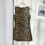 Leopardimustriline Vintage &otilde;huke varrukateta puusapakett naiste minikleidid suvised t&auml;navadaami l&uuml;hikesed hommikumantlid S leopard