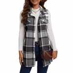Lady Spring Fall vest, alla keeratav krae, ruuduline print, varrukateta vaba &uuml;herealine keskmise pikkusega vestiga mantel Koolis&otilde;iduks &uuml;ler&otilde;ivad XXL