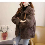 Korea moodne lambanahkne mantel naistele lahtine pehme villane naiste talvejoped Paksud soojad manteau Femme Hiver k&otilde;ik sobivad S kohv