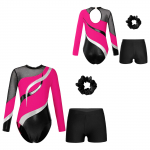 Lastele T&uuml;drukutele pikkade varrukatega l&auml;ikivad kivikivid, kaunistatud v&auml;ljal&otilde;ikega seljast lapiline trikoo V-kujulise v&ouml;&ouml;rihmaga L&uuml;hikesed p&uuml;ksid Juuksepael tantsuv&otilde;imlemiseks 5-6 Years must/kuum roosa v&auml;rv