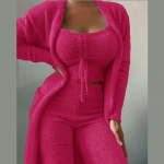 Naiste fliis, 3 tk. Teddy salongir&otilde;ivad, spagetid rihmaga, laiad pikad p&uuml;ksid, udune kimono, hubane pidžaamakomplekt, naiste p&uuml;kste &uuml;likond L roosa punane v&auml;rv